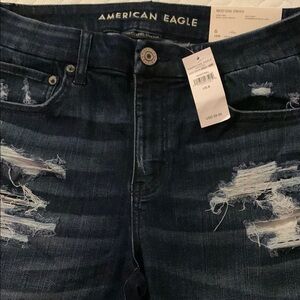 American Eagle Outfitters Blue Skinny Jeans with Distressed Details